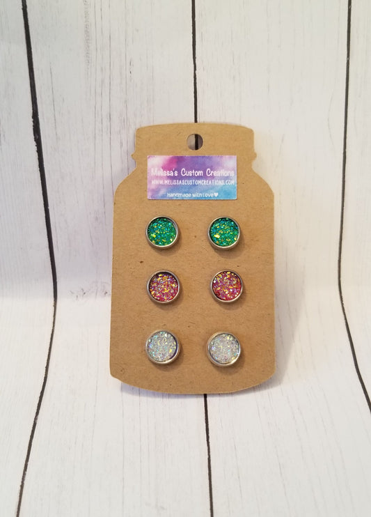 Green, Red, and White Druzy Earrings (READY TO SHIP)