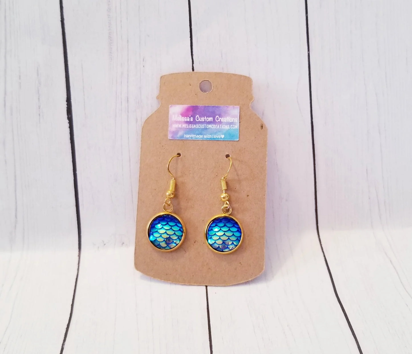 Gold Tone Iridescent Mermaid Scale Earrings (Ready to Ship)