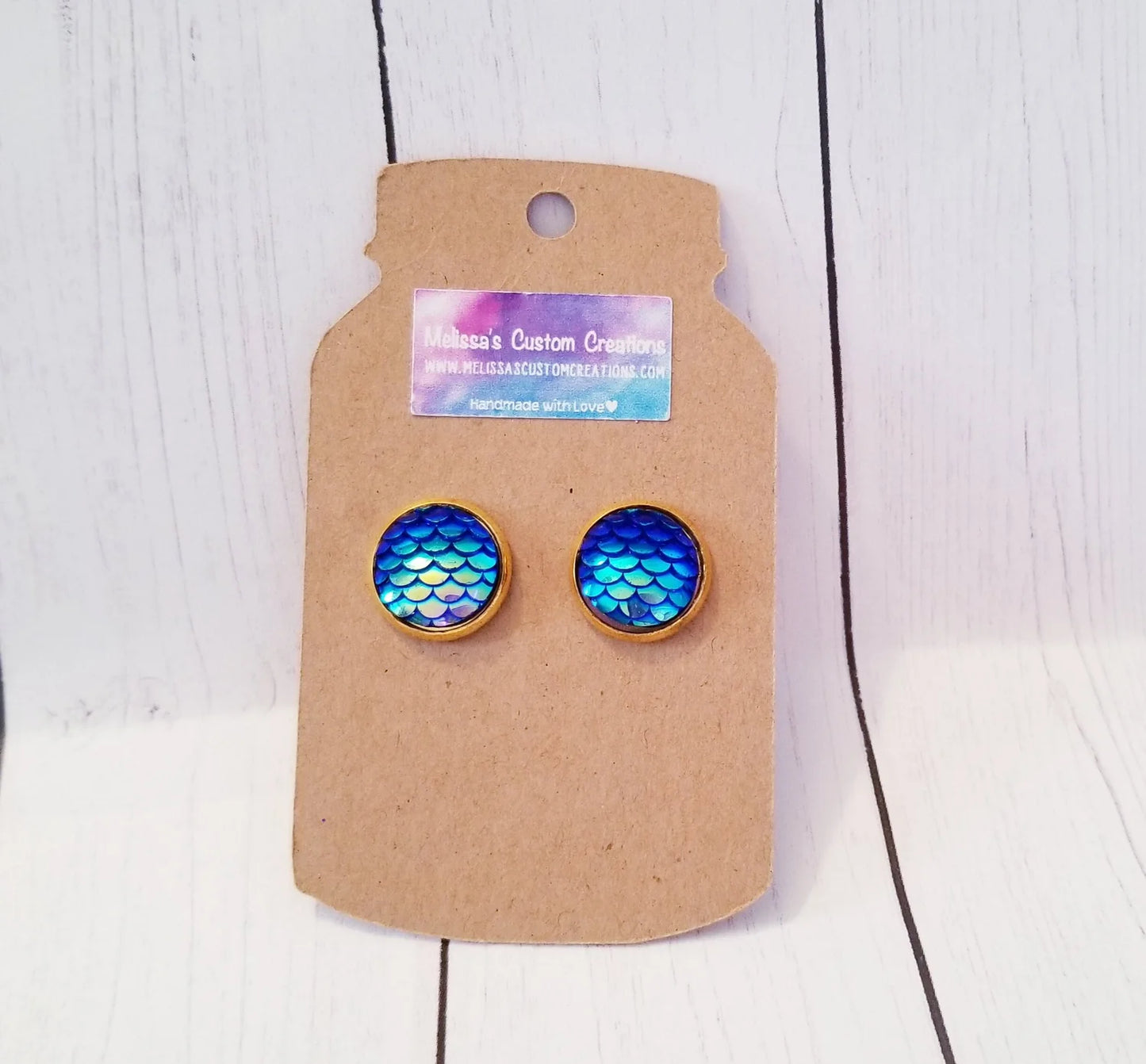 Gold Tone Iridescent Mermaid Scale Earrings (Ready to Ship)