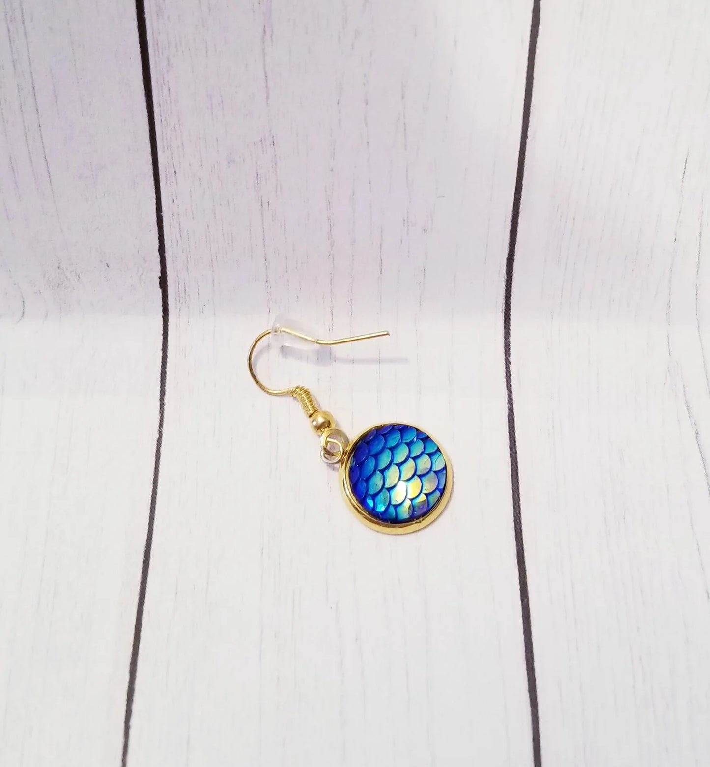 Gold Tone Iridescent Mermaid Scale Earrings (Ready to Ship)