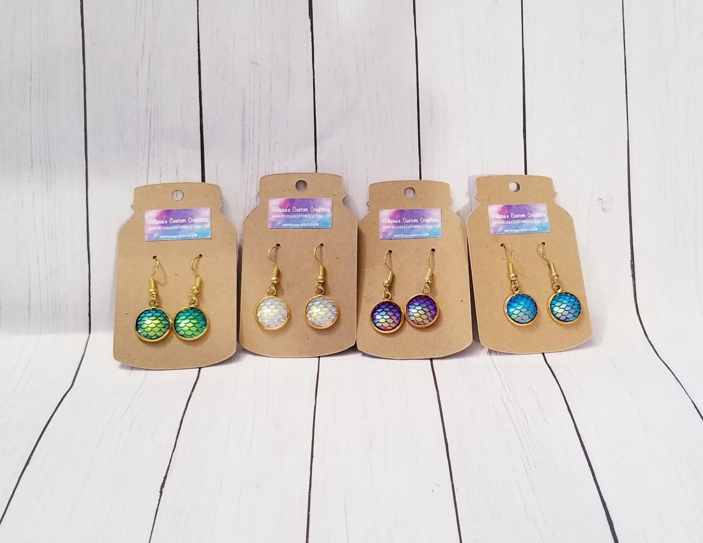 Gold Tone Iridescent Mermaid Scale Earrings (Ready to Ship)