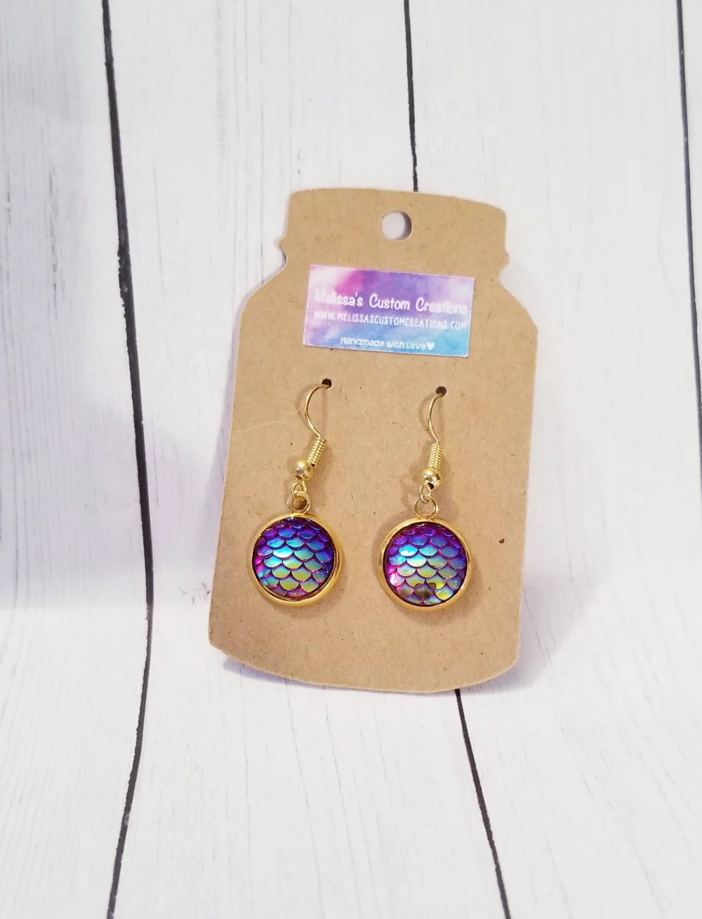 Gold Tone Iridescent Mermaid Scale Earrings (Ready to Ship)