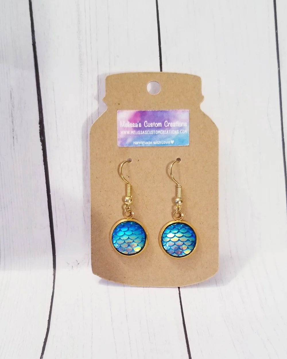 Gold Tone Iridescent Mermaid Scale Earrings (Ready to Ship)