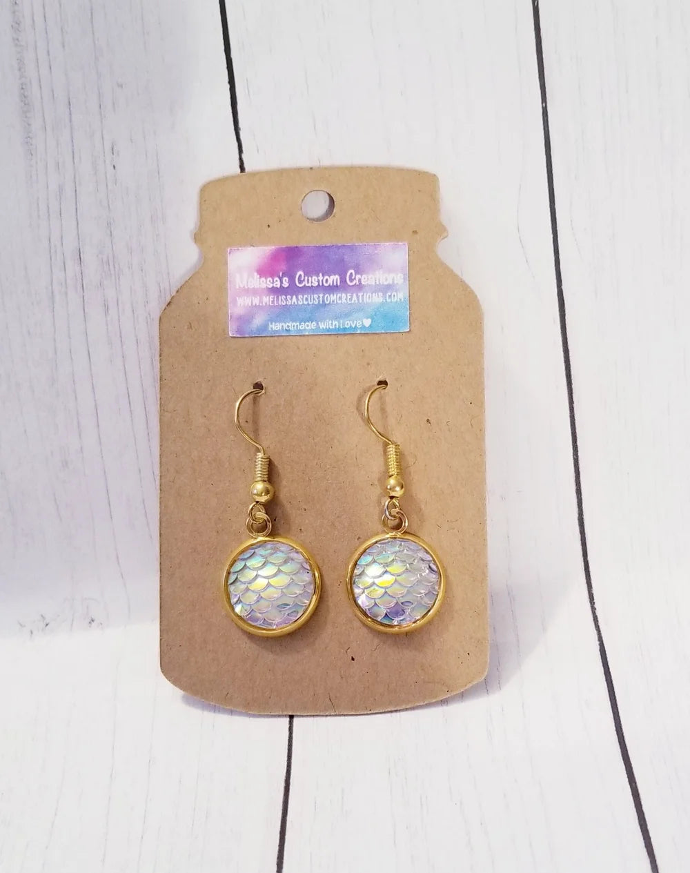 Gold Tone Iridescent Mermaid Scale Earrings (Ready to Ship)