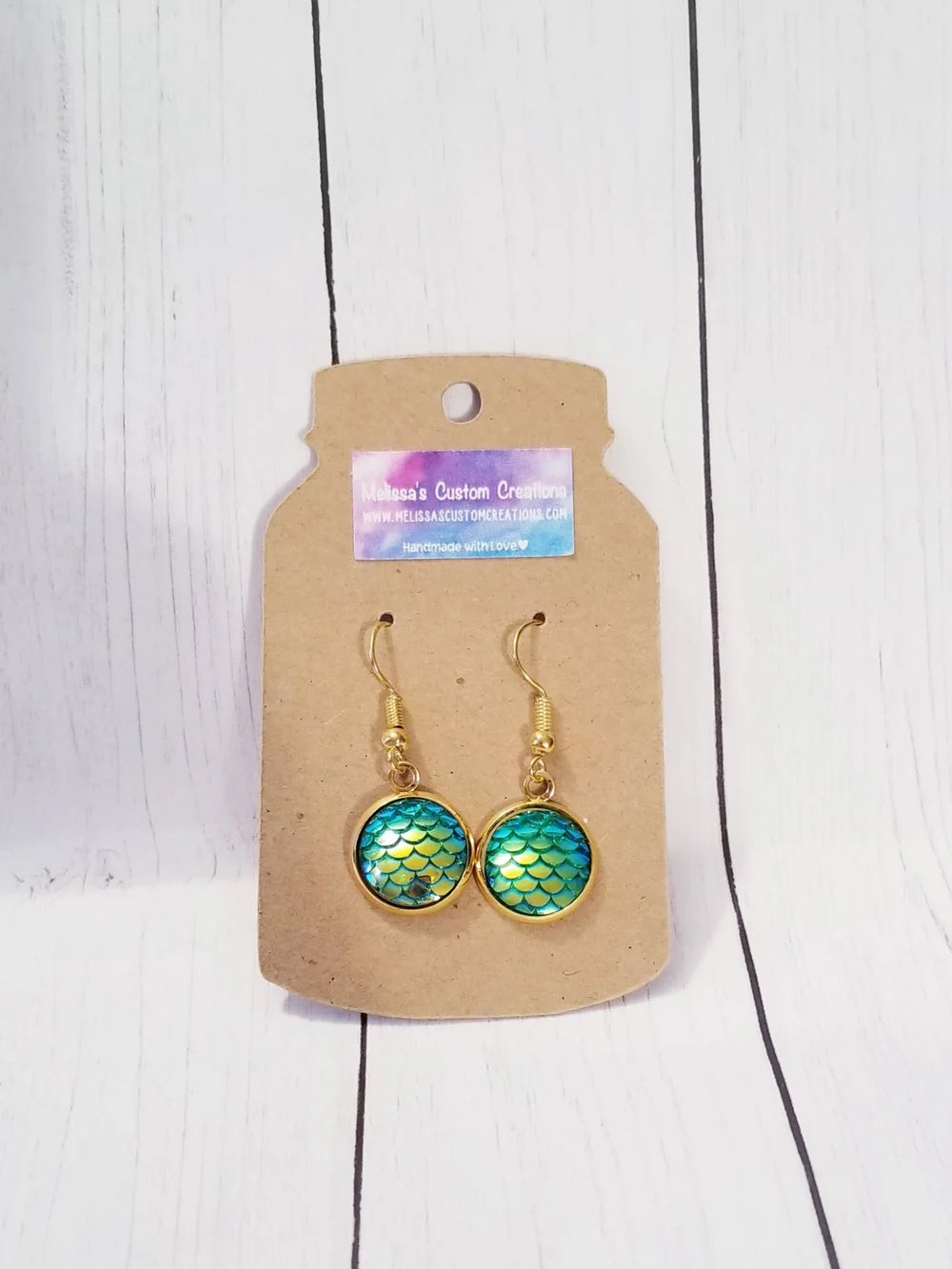 Gold Tone Iridescent Mermaid Scale Earrings (Ready to Ship)