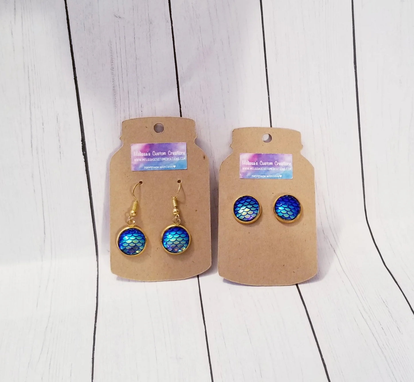 Gold Tone Iridescent Mermaid Scale Earrings (Ready to Ship)