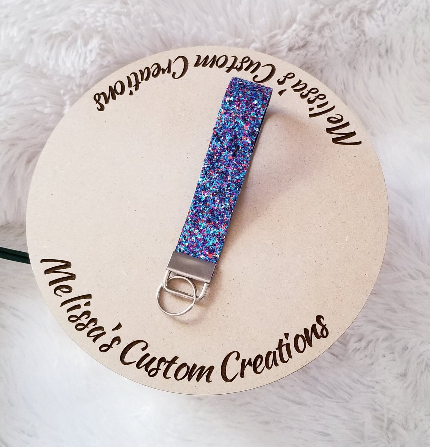 Over the Rainbow Glitter Faux Leather Keychain Wristlet (READY TO SHIP)