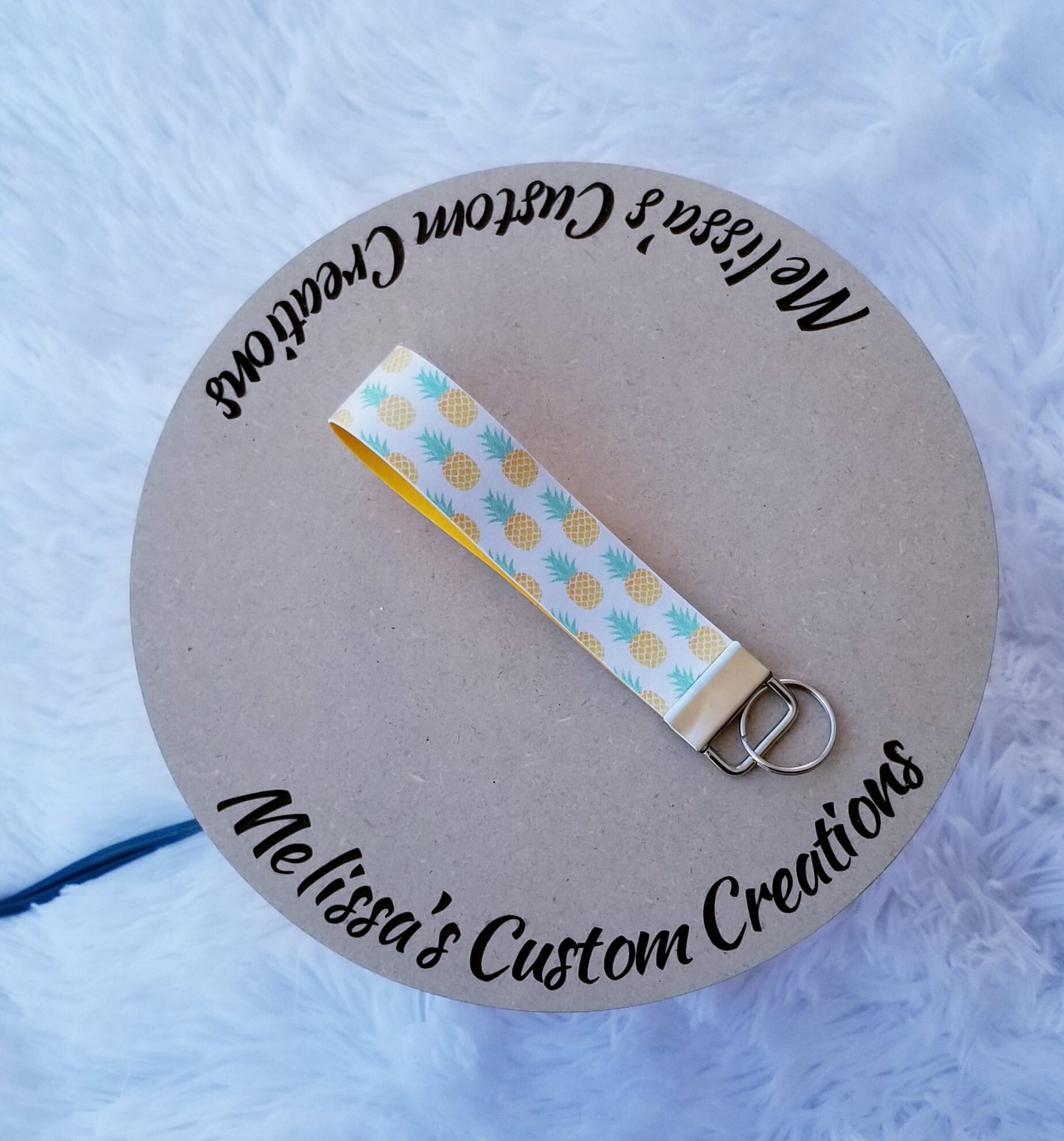 Pineapples Faux Leather Keychain Wristlet (READY TO SHIP)