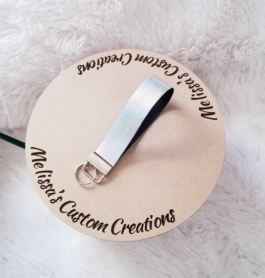 Rainbow Holographic Faux Leather Keychain Wristlet (READY TO SHIP)