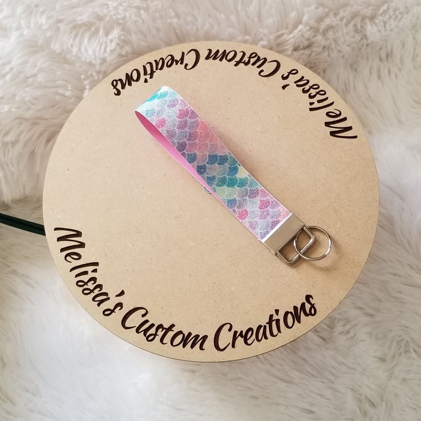 Glitter Mermaid Scales Faux Leather Keychain Wristlet (READY TO SHIP)