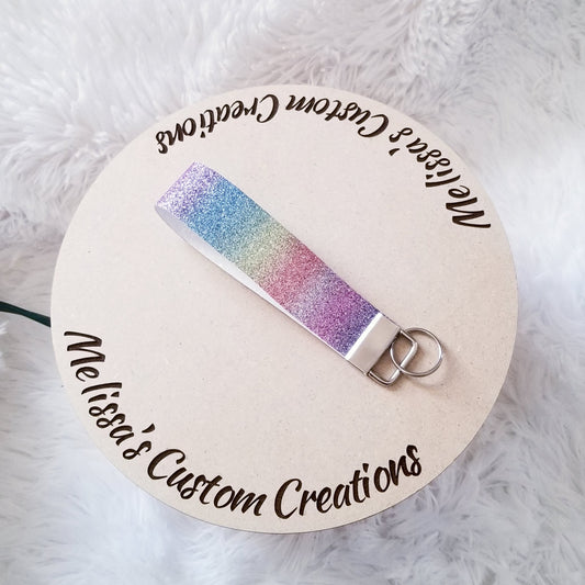 Glitter Rainbow Faux Leather Keychain Wristlet (READY TO SHIP)