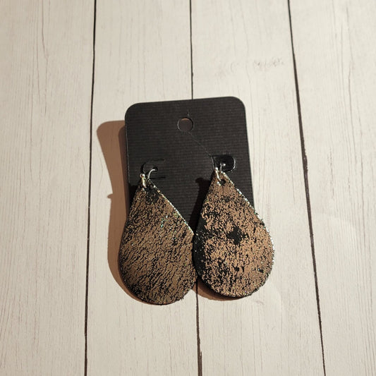 Silver and Black Faux Leather Teardrop Earrings (READY TO SHIP)