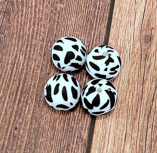 Black Cow Print Silicone Bead