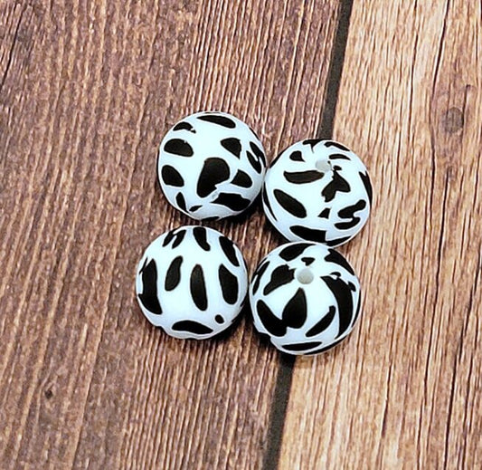 Black Cow Print Silicone Bead
