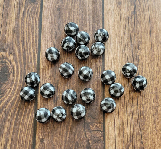 Black/White Checkered Silicone Bead