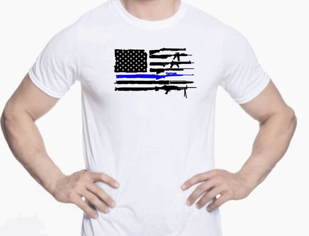 Thin Blue Line American Flag T-Shirt