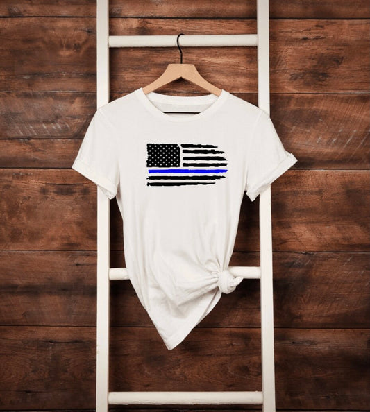 Thin Blue Line American Flag T-Shirt