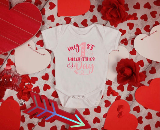 "My 1st Valentine's Day" Short Sleeve Bodysuit