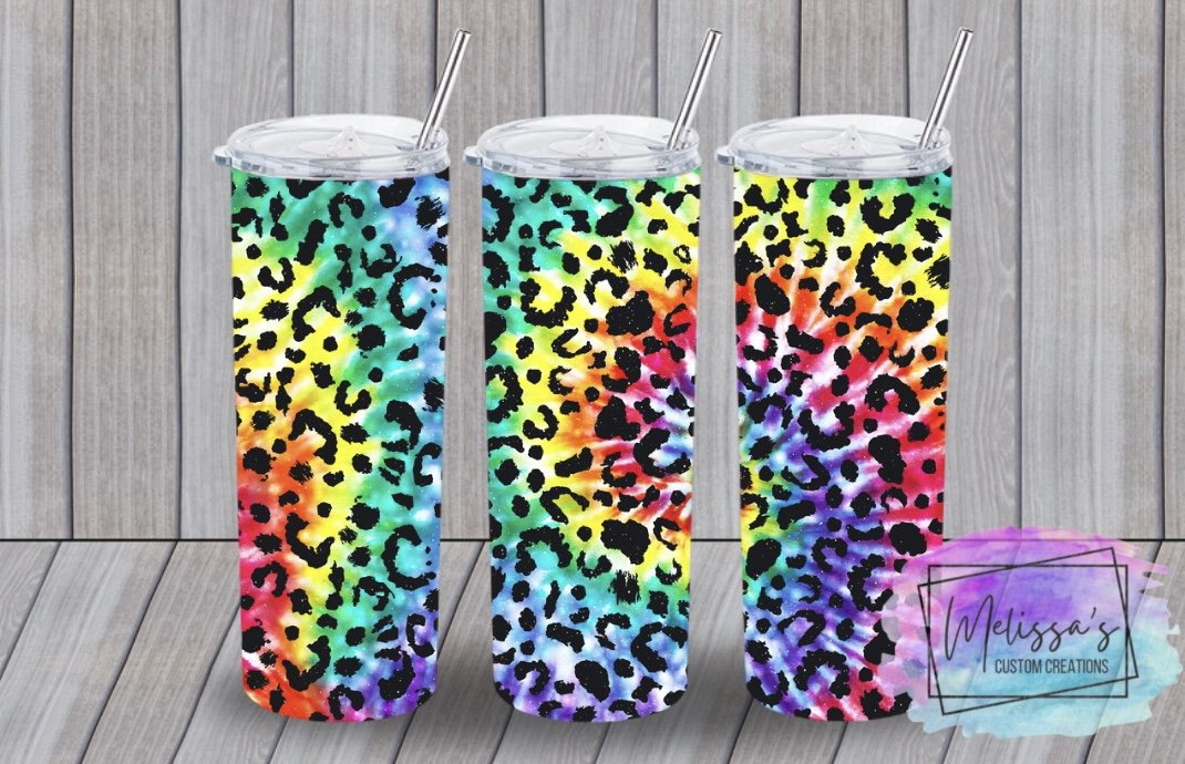 Rainbow Tie-Dye Leopard Tumbler