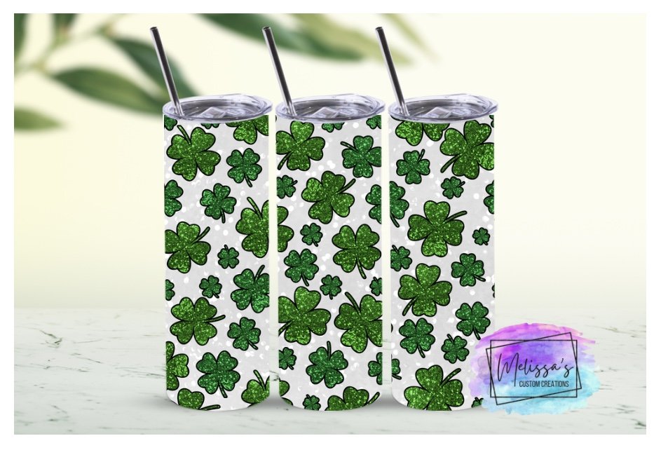 Lucky Shamrocks Glitter Tumbler