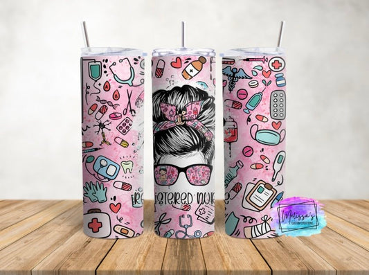 Registered Nurse Messy Bun Tumbler