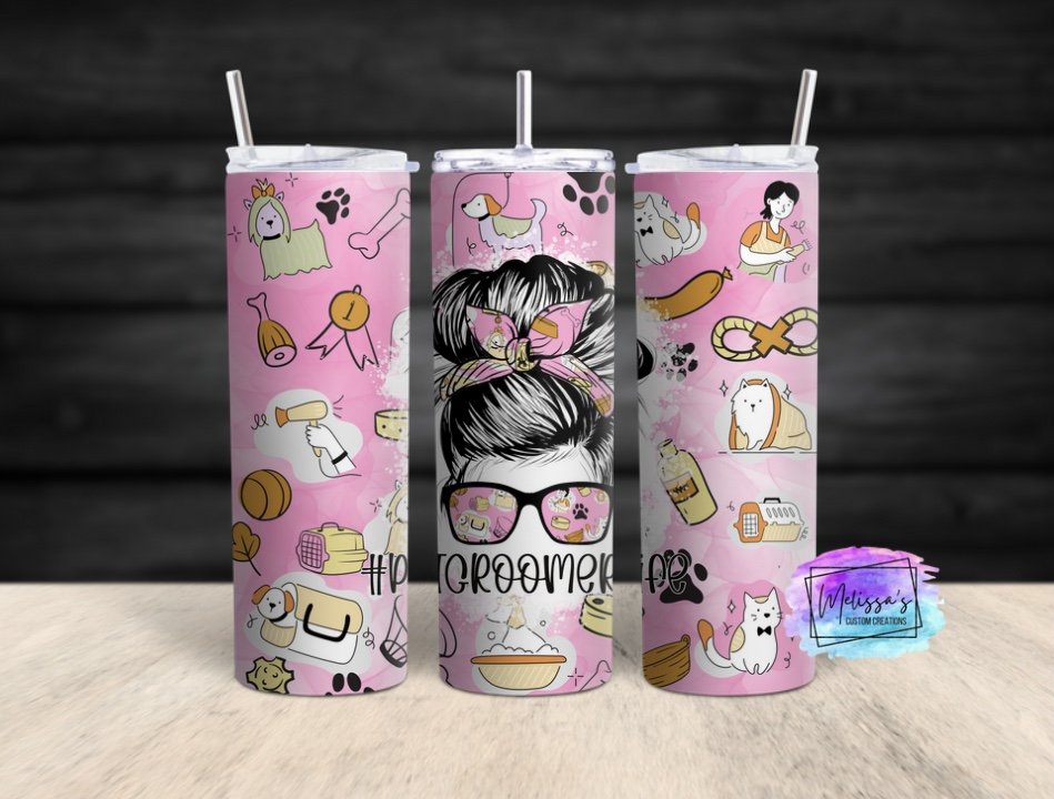 Pet Groomer Messy Bun Tumbler