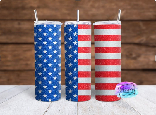 American Flag Glitter Tumbler