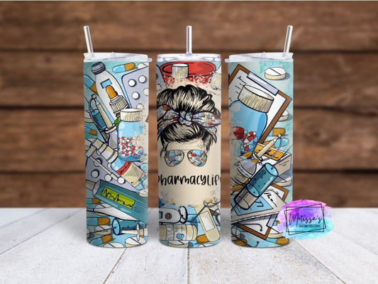 Pharmacy Life Messy Bun Tumbler