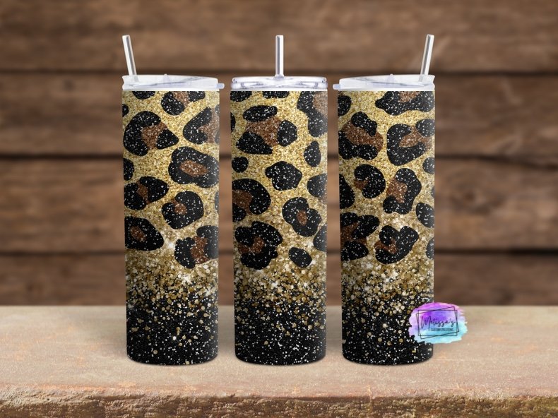 Black Glitter Leopard Tumbler