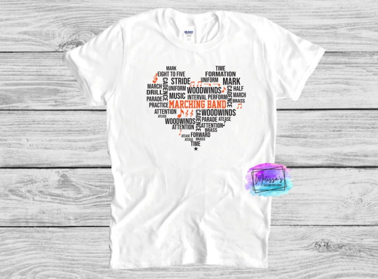 Marching Band Heart T-Shirt (Choose your colors)
