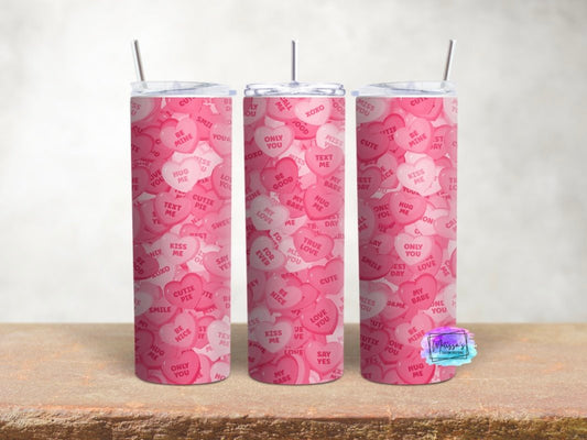 Pink Candy Hearts Tumbler