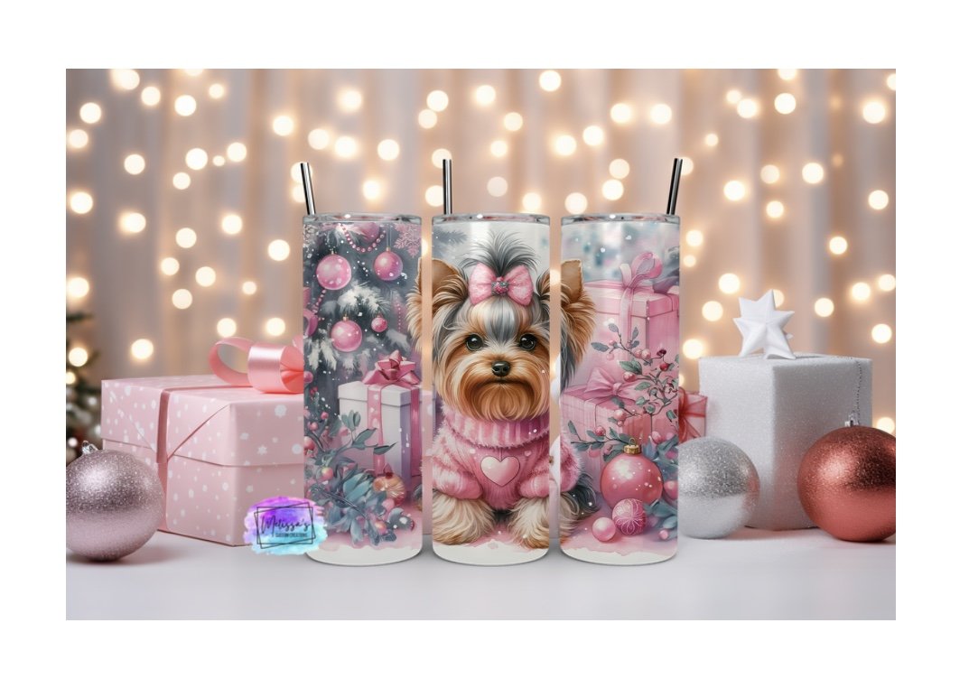 Yorkie Pink Christmas Tumbler