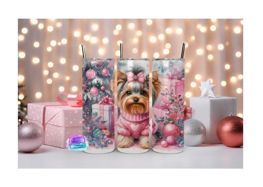 Yorkie Pink Christmas Tumbler