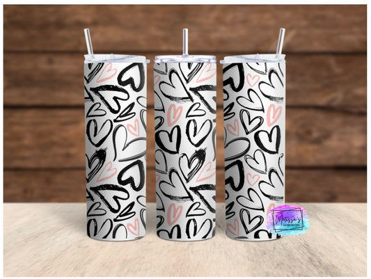 Pink and Black Hearts Tumbler