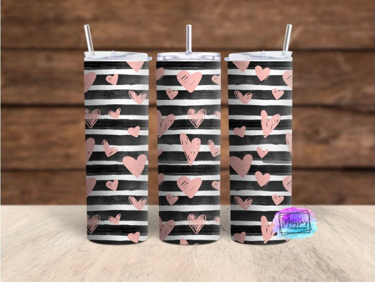 Pink Hearts and Stripes Tumbler