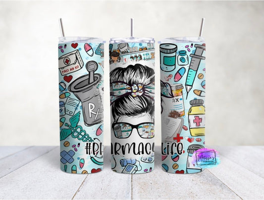 Pharmacy Life Messy Bun Tumbler