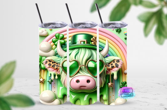 St. Patrick’s Day 3D Highland Cow Tumbler