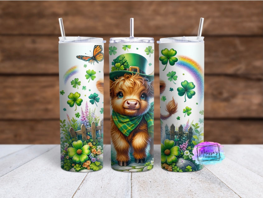 St. Patrick’s Day Baby Highland Cow Tumbler