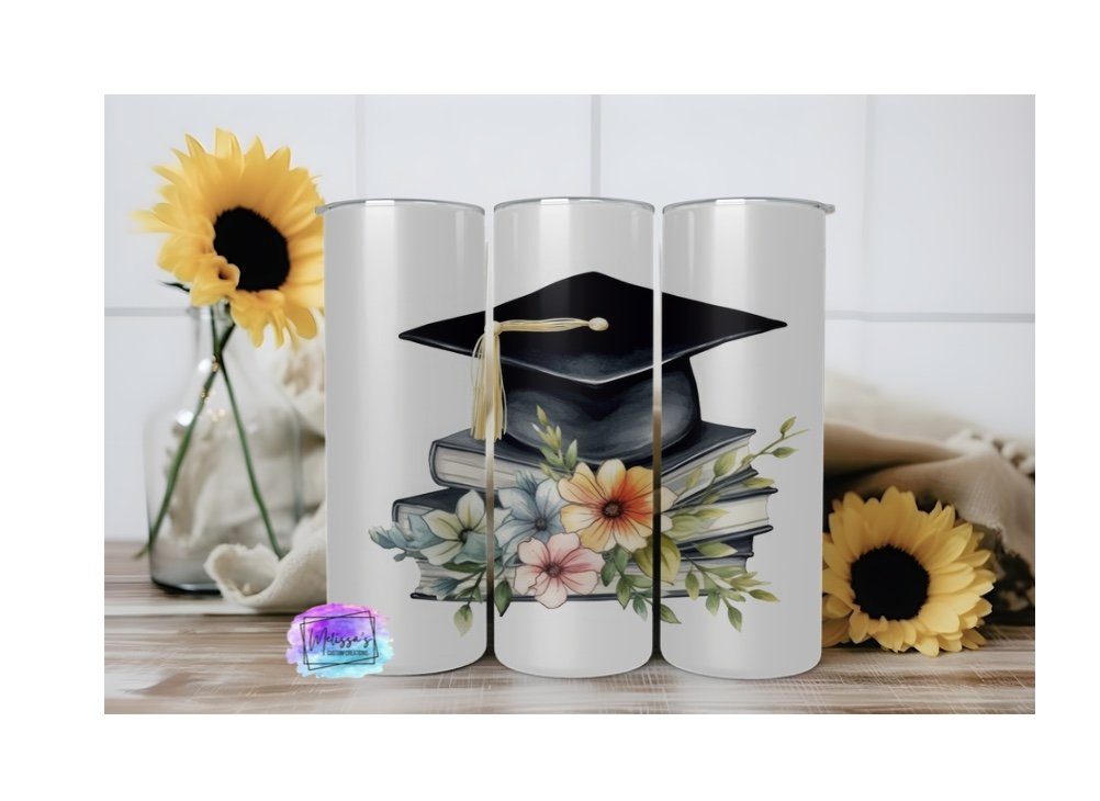 Grad Cap Books/Floral Tumbler