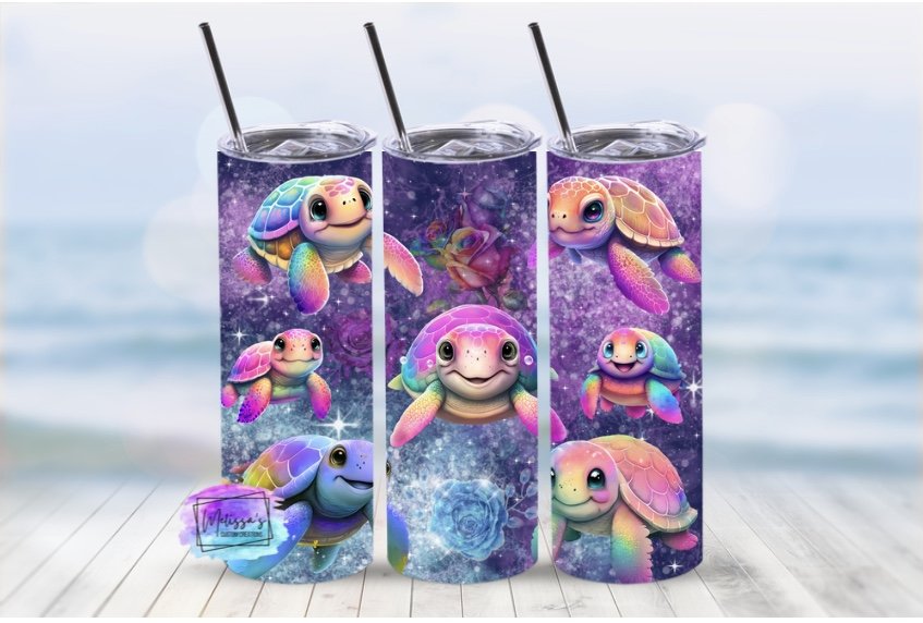 Cute Sea Turtle Neon Galaxy Tumbler