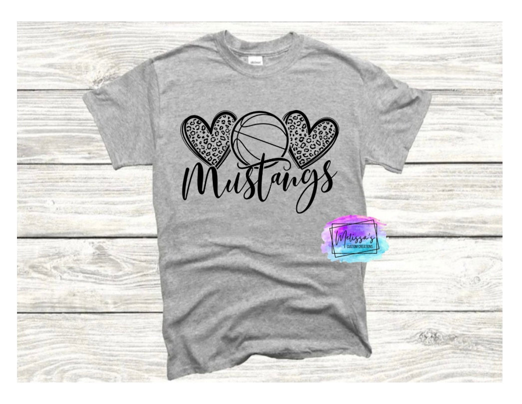 Mustangs Basketball Hearts T-Shirt