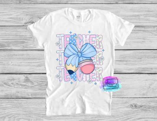 Teacher Pencil Bow T-Shirt