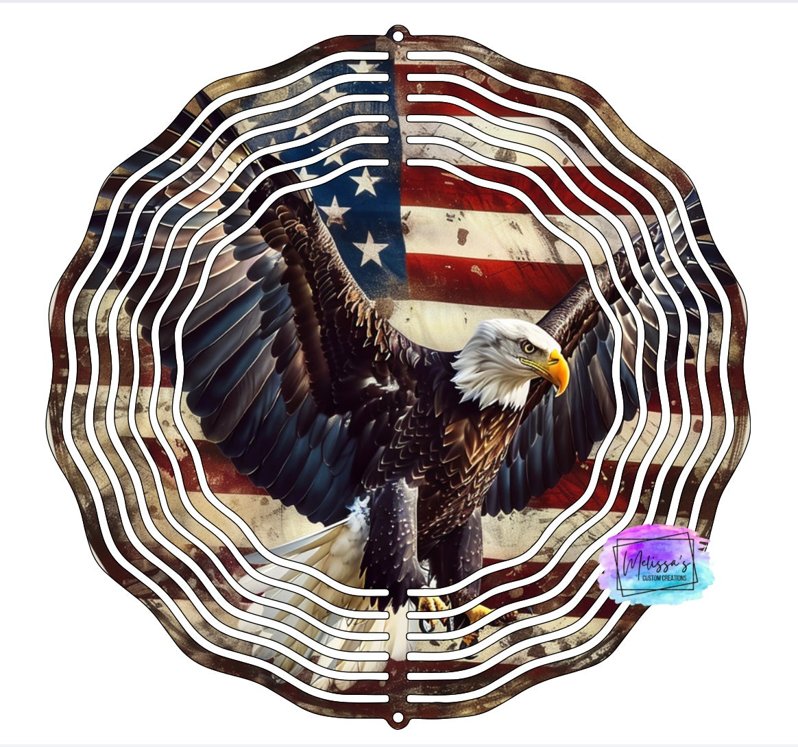 Vintage Eagle American Flag Wind Spinner