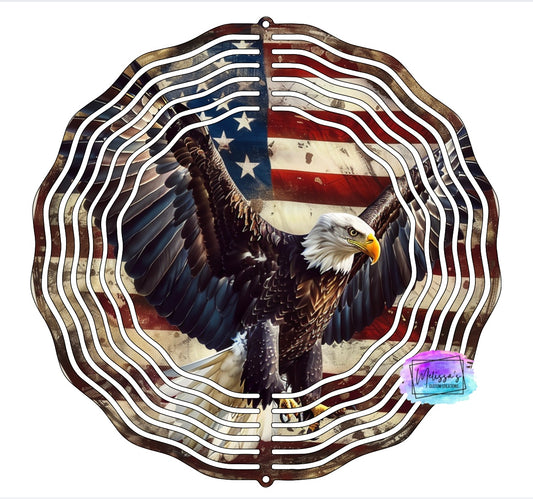 Vintage Eagle American Flag Wind Spinner