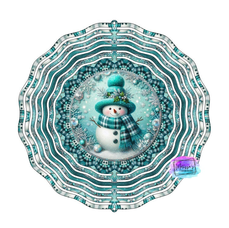 Teal Snowman Wind Spinner