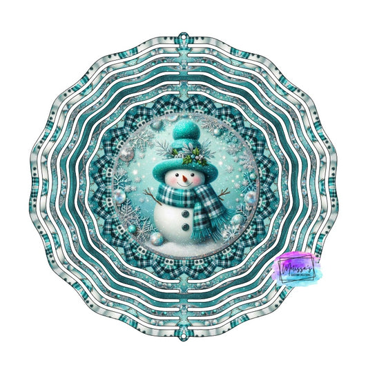 Teal Snowman Wind Spinner