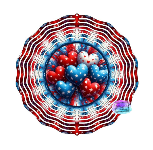 Patriotic Hearts Wind Spinner
