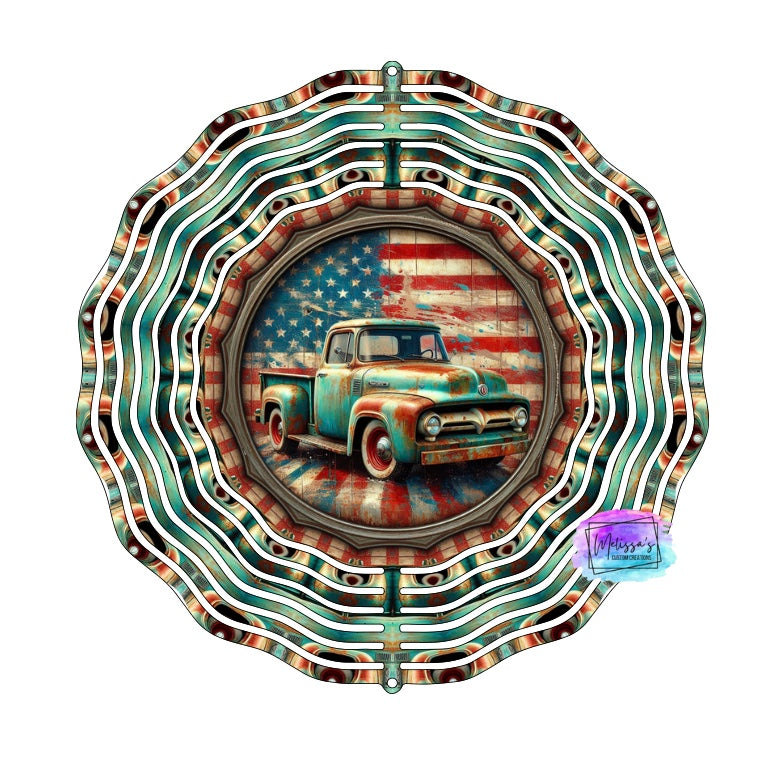 American Flag Weathered Truck Wind Spinner