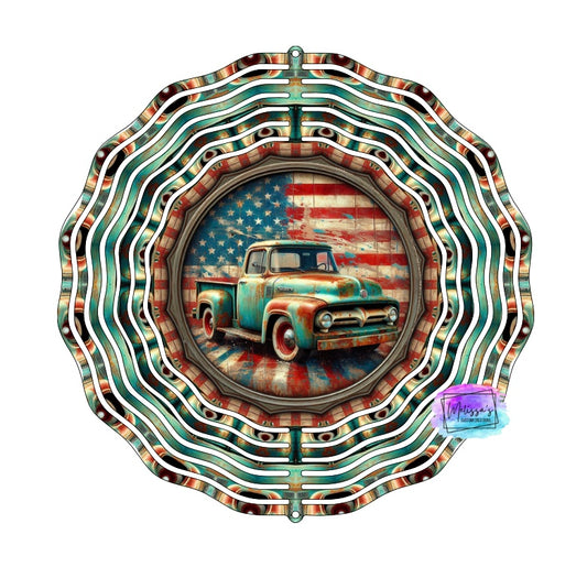 American Flag Weathered Truck Wind Spinner