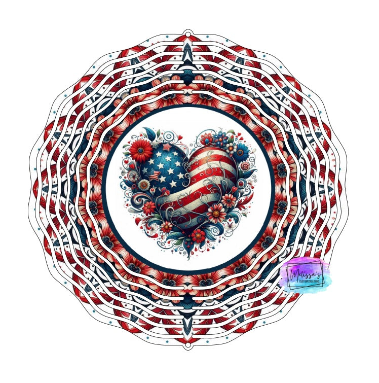 Patriotic Heart Wind Spinner